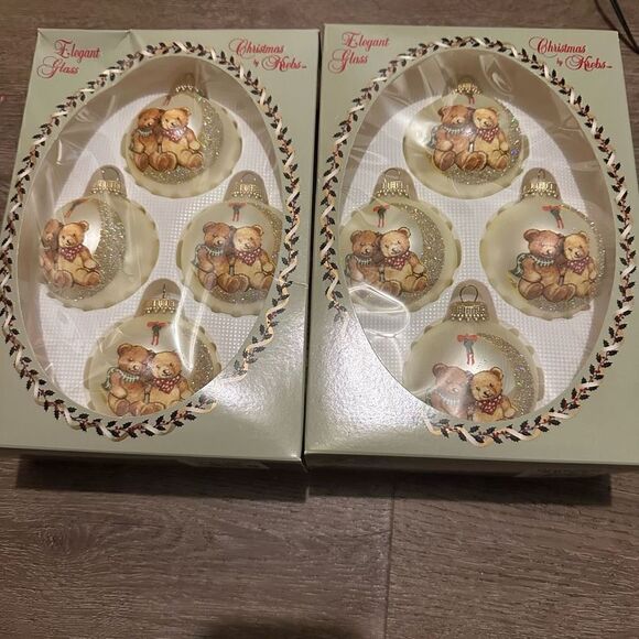 Vintage Christmas by Krebs Set of 8 Glass Teddy Bear w/Half Moon Ornaments USA - Picture 1 of 4